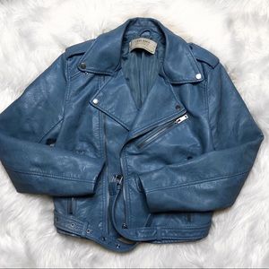 Zara blue leather jacket sz Small